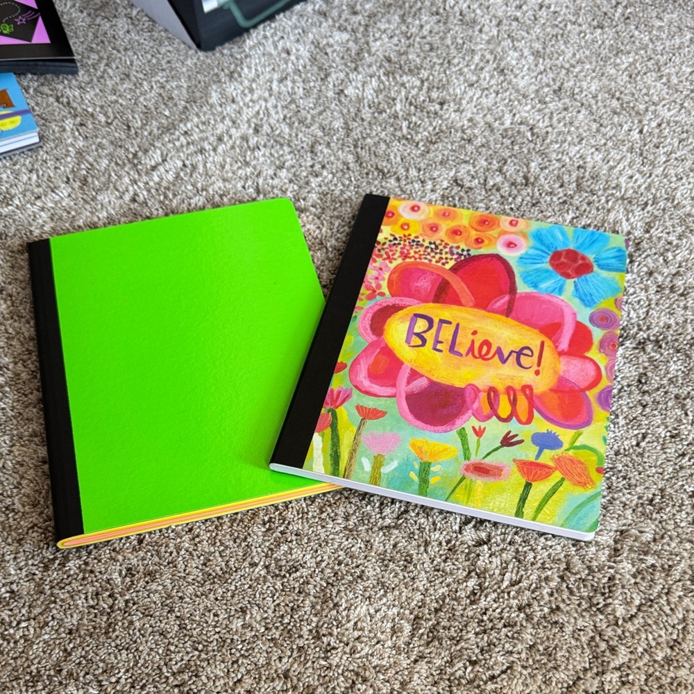 Colorful Floral and Neon Green Notebooks